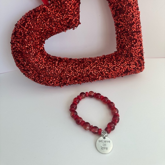 Jewelry - Red Beaded Heart and Bracelet Set